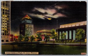 Postcard St. Louis Missouri MO Civic Center Night Buildings 1946 Linen
