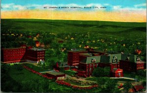 Aerial View St Joseph Hospital Viaduct Sioux City Iowa IA Linen Postcard