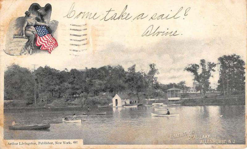 Allenhurst New Jersey Deal Lake Boating Antique Postcard K90099