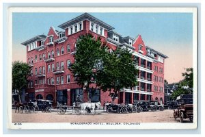 c1920's Boulderado Hotel Street View Cars Horse Wagon Boulder CO Postcard