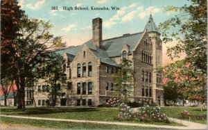 postcard Kenosha Wisconsin - High School