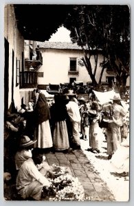 Mexico Busy Town Market Scene Old Cars People Real Photo Postcard C36