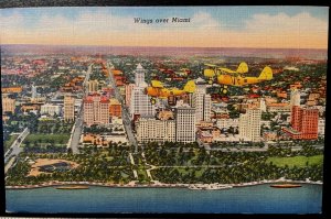 Vintage Postcard 1938 Wings Over Miami - Aerial View of City