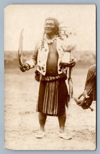 AMERICAN INDIAN PRIEST ANTIQUE REAL PHOTO POSTCARD RPPC