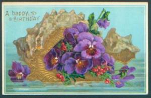 AS550  postcard  Birthday pansies shell