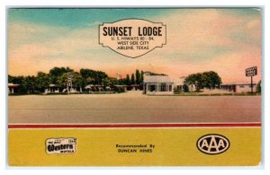 ABILENE, TX Texas ~ Roadside Highway 80  SUNSET LODGE 1955 Linen Postcard