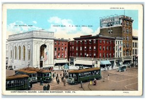 c1920 Continental Square Looking Northeast Trolley York Pennsylvania PA Postcard