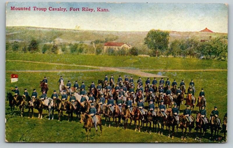 Fort Riley Kansas~Mounted Troup Cavalry~Colors~Soldiers on Horseback~c1910  