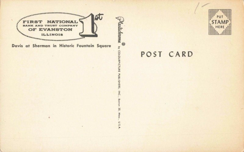 Postcard First National Bank Evanston Illinois