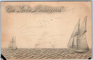 July 19, 1912 Lake Michigan Paper Carving Artistic Novelty Postcard Sailboat A73