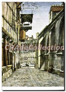 Modern Postcard Honfleur Watercolor by Jean Louis Thibaut street of the 1980 ...