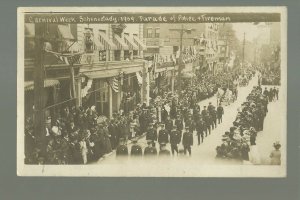 Schenectady NEW YORK RPPC 1909 POLICE PARADE Firemen FIRE DEPARTMENT Policemen