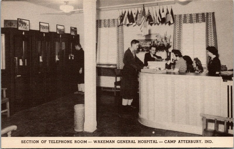 Vtg Telephone Room Wakeman General Hospital Camp Atterbury Indiana IN Postcard