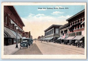 Tucson Arizona AZ Postcard Stone Ave Looking South Classic Cars Buildings 1920