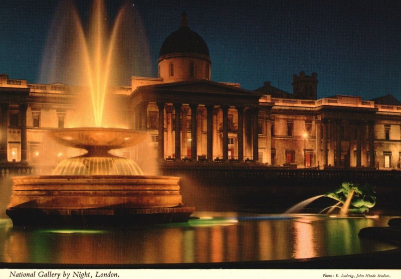 Postcard National Gallery Square By Night William IV Building London England