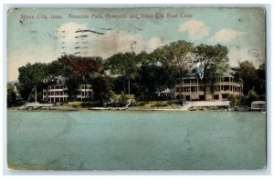 1911 Sioux City IA, Riverside Park Riverside And Sioux City Boat Clubs Postcard