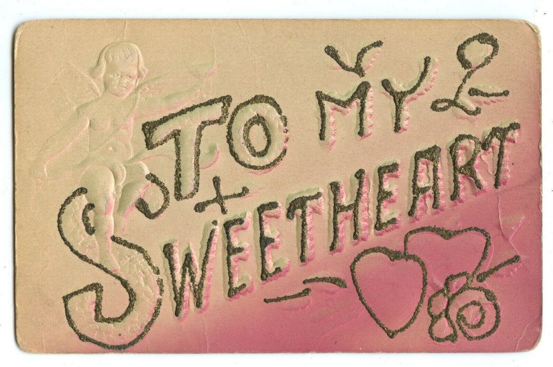 Postcard To My Sweetheart Vintage Standard View Embossed Card Glitter 