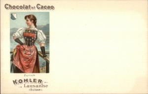 Kohler Chocolat Cacao Swiss Canton Shield Woman c1900 Postcard ZURICH myn