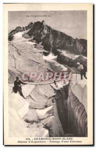 Old Postcard Chamonix Argentiere Glacier Crevasse Climbing A Passing