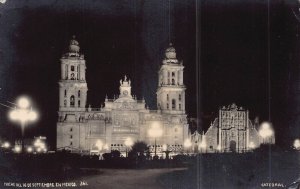 NOCHE DEL 16 DE SEPTEMBRE EN MEXICO-1940s NIGHT VIEW REAL PHOTO POSTCARD