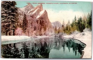 Postcard Three Brothers Yosemite Valley California in Winter 1909