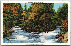 California CA, Yosemite National Park, Happy Isles, Valley, Vintage Postcard