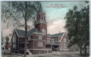 CHICO, CA ~ Handcolored FOURTH STREET M.E. CHURCH 1909 Butte County Postcard