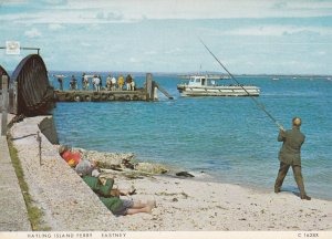 OAP Fishing Others Watching Him At Hayling Island Ferry Eastney Postcard