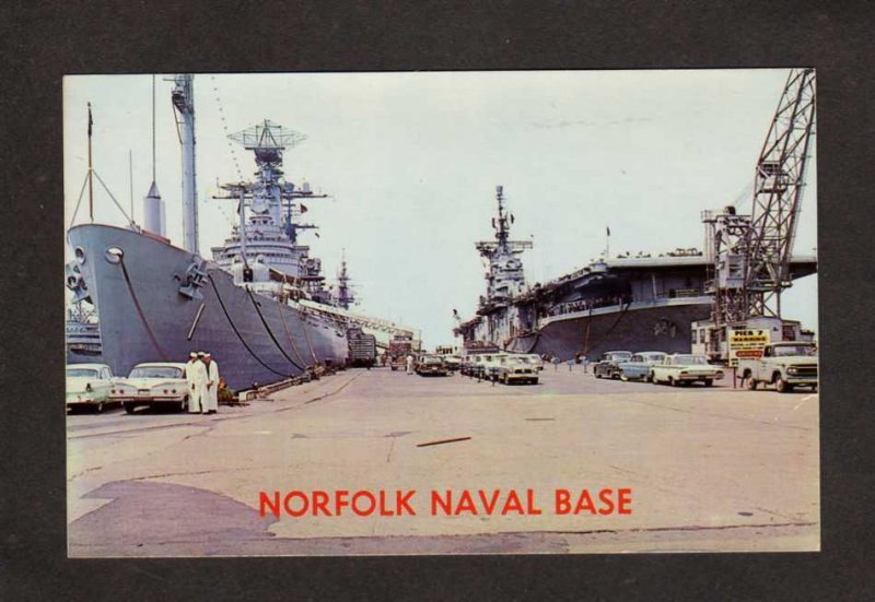 VA Navy Base Naval Ships Boats Aircraft Carrier Norfolk Virginia Postcard