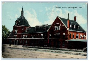 1912 Union Depot Station Burlington Iowa IA Posted Antique Postcard