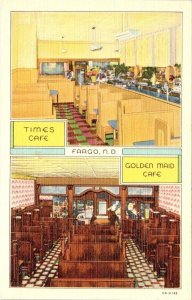 Fargo, ND North Dakota  TIMES & GOLDEN MAID CAFES ca1940's ROADSIDE Postcard