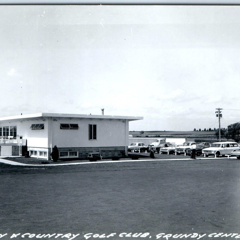 c1960s Grundy Center, IA RPPC Town & Country Golf Club Parked Cars Photo PC A110