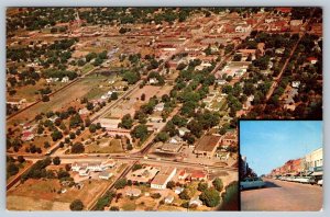 Aerial View Of Lebanon Missouri And Route 66, Vintage Chrome Split View Postcard