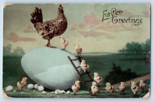 Tacoma WA Postcard Easter Greetings Giant Egg Baby Chick Climbing Ladder c1910's