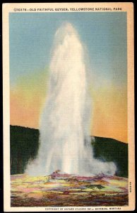 Wyoming OLD FAITHFUL GEYSER Yellowstone National Park Mid-Day Eruptions - Linen