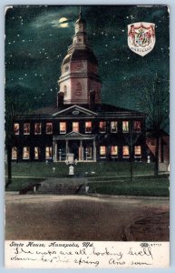 1908 ANNAPOLIS MD MARYLAND STATE HOUSE CAPITOL AT NIGHT MOONLIGHT POSTCARD