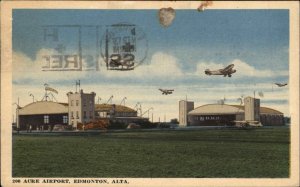 Edmonton Alberta AB Acre Airport Pioneer Aviation Linen Vintage Postcard