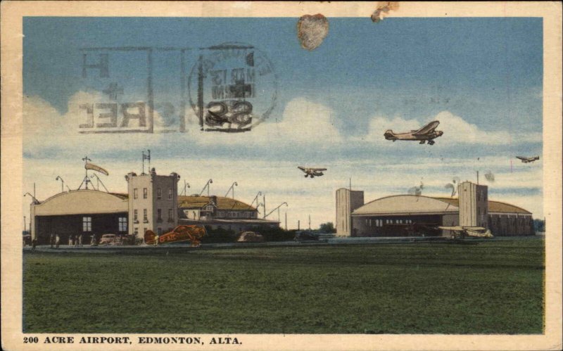 Edmonton Alberta AB Acre Airport Pioneer Aviation Linen Vintage Postcard