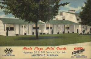 Huntsville AL Monte Plaza Hotel Courts Linen Postcard HWYs 38 & 241