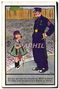 Old Postcard Fantasy Illustrator Child Police Detective