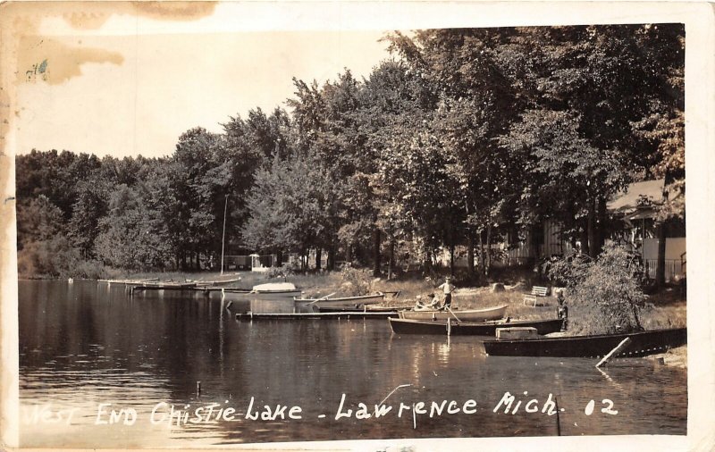 J21/ Lawrence Michigan RPPC Postcard c1939 West End Christie Lake Boats 95