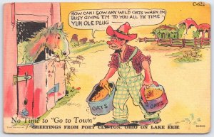 Vintage Curt Teich Comic Postcard No Time to Go to Town Port Clinton Ohio