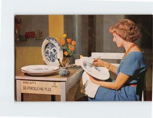 Postcard Girl Painting A Plate, Royal Delft Ware Factory, Delft, Netherlands