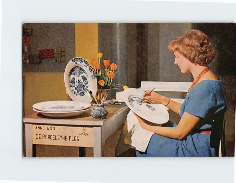 Postcard Girl Painting A Plate, Royal Delft Ware Factory, Delft, Netherlands