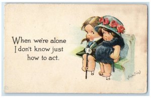 c1910's Cute Little Children When We're Alone Twelvetrees Artist Signed Postcard