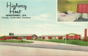 Highway Host Motor Hotel Montgomery Alabama MWM 1940s Postcard 20-8210