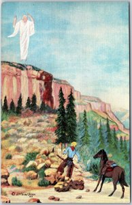 A Cowboy's Vision - Cowboy, Horse, Angel, Mountains Artist L.H. Larsen, Postcard