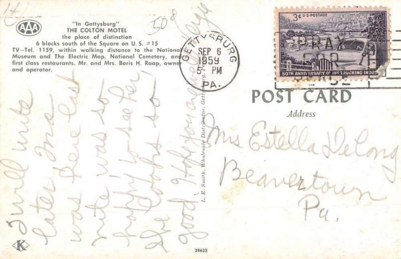 Gettysburg Pennsylvania Colton Motel Multiview Vintage Postcard K62814