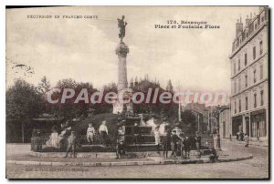 Postcard Besancon Old Square and Flora Fountain