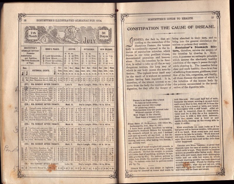 1904 Hostetter's Almanac  Farmers  Planters  Miners  Booklet   8 x 5